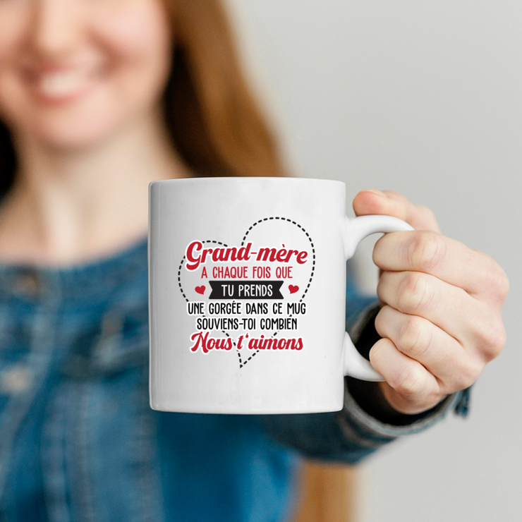 QUOTEDAZUR - Mug Grand-Mère Nous T'aimons - Cadeau Pour Grand-Mère Petite-Fille, Petit-Fils, Petits-Enfants, Grands-Enfants - Tasse Pour Mamie - Mémé, Grand-maman, Grand-mémé