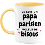 quotedazur - Mug Je Suis Un Papa Parisien Voleur De Bisous - Cadeau Fête Des Pères Original - Idée Cadeau Pour Anniversaire Papa - Cadeau Pour Futur Papa Naissance