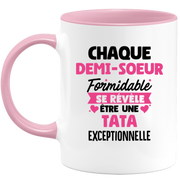 QUOTEDAZUR - Mug Chaque Demi-soeur Formidable Se Révèle Être Une Tata Exceptionnelle - Cadeau Future Tata - Surprise Annonce Grossesse Garçon/Fille Naissance Bébé Gender Reveal