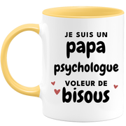 quotedazur - Mug Je Suis Un Papa Psychologue Voleur De Bisous - Cadeau Fête Des Pères Original - Idée Cadeau Pour Anniversaire Papa - Cadeau Pour Futur Papa Naissance