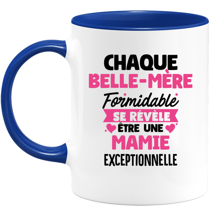 QUOTEDAZUR - Mug Chaque Belle-mère Formidable Se Révèle Être Une Mamie Exceptionnelle - Cadeau Future Mamie - Surprise Annonce Grossesse Garçon/Fille Naissance Bébé Gender Reveal