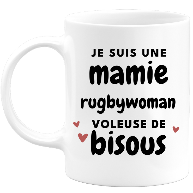 quotedazur - Mug Je Suis Une Mamie Rugbywoman Voleuse De Bisous - Cadeau Fête Des Grand Mères Original - Idée Cadeau Pour Anniversaire Mémé Rugby - Cadeau Future Mamy Naissance