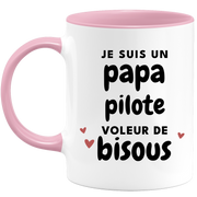 quotedazur - Mug Je Suis Un Papa Pilote Voleur De Bisous - Cadeau Fête Des Pères Original - Idée Cadeau Pour Anniversaire Papa - Cadeau Pour Futur Papa Naissance
