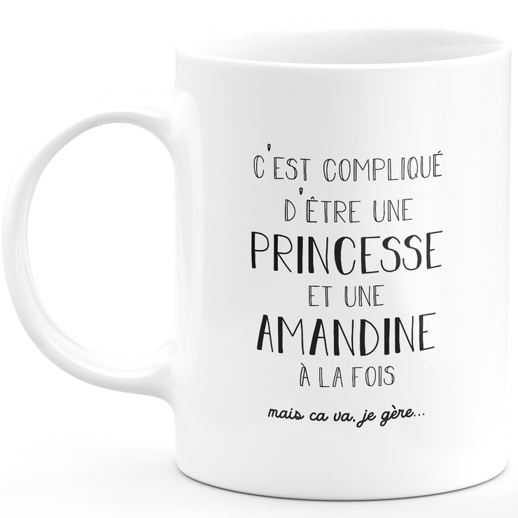 Mug cadeau amandine - compliqué d'être une princesse et une amandine - Cadeau prénom personnalisé Anniversaire femme noël départ collègue