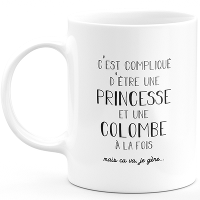 Dove gift mug - complicated to be a princess and a dove - Personalized first name gift Birthday woman Christmas departure colleague
