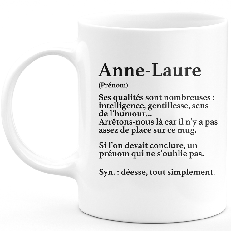 Mug Cadeau Anne-Laure - définition Anne-Laure - Cadeau prénom personnalisé Anniversaire Femme noël départ collègue - Céramique - Blanc