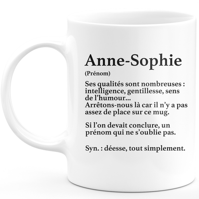Mug Cadeau Anne-Sophie - définition Anne-Sophie - Cadeau prénom personnalisé Anniversaire Femme noël départ collègue - Céramique - Blanc