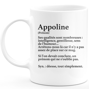 Mug Cadeau Appoline - définition Appoline - Cadeau prénom personnalisé Anniversaire Femme noël départ collègue - Céramique - Blanc
