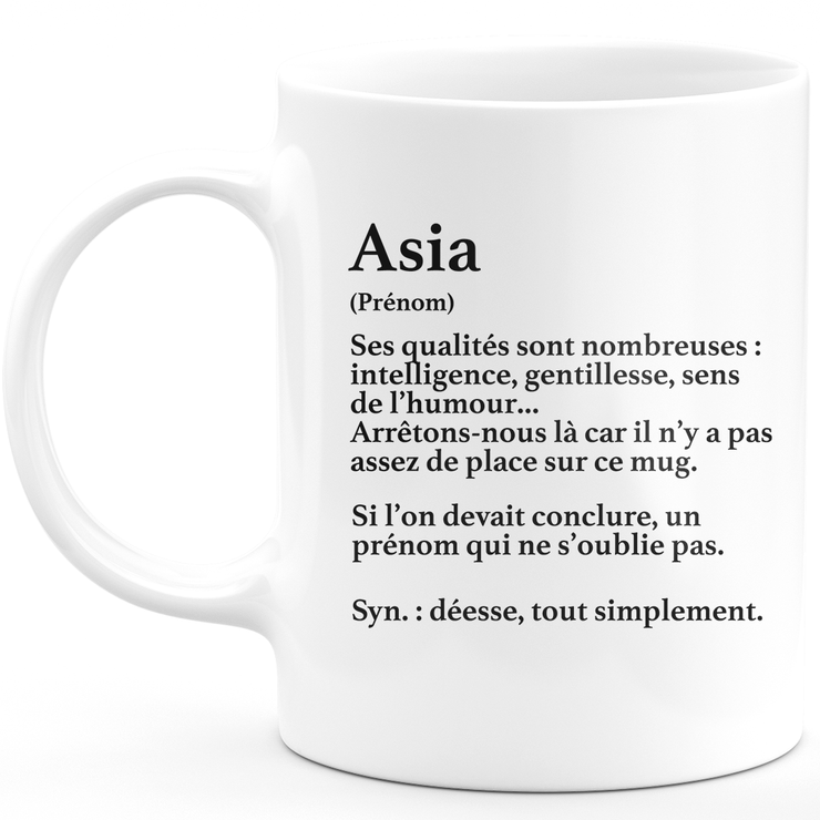 Mug Cadeau Asia - définition Asia - Cadeau prénom personnalisé Anniversaire Femme noël départ collègue - Céramique - Blanc