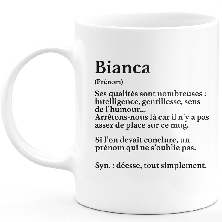 Mug Cadeau Bianca - définition Bianca - Cadeau prénom personnalisé Anniversaire Femme noël départ collègue - Céramique - Blanc