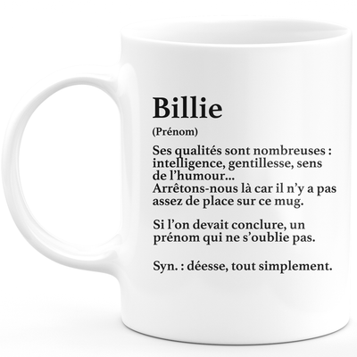 Mug Cadeau Billie - définition Billie - Cadeau prénom personnalisé Anniversaire Femme noël départ collègue - Céramique - Blanc