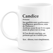 Mug Cadeau Candice - définition Candice - Cadeau prénom personnalisé Anniversaire Femme noël départ collègue - Céramique - Blanc