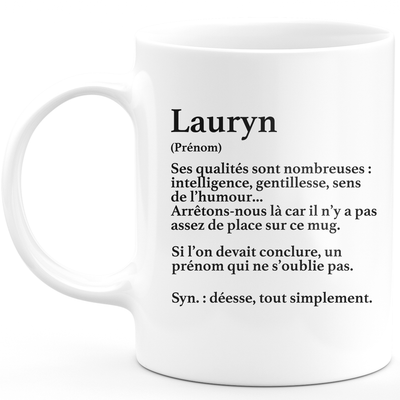 Mug Cadeau Lauryn - définition Lauryn - Cadeau prénom personnalisé Anniversaire Femme noël départ collègue - Céramique - Blanc