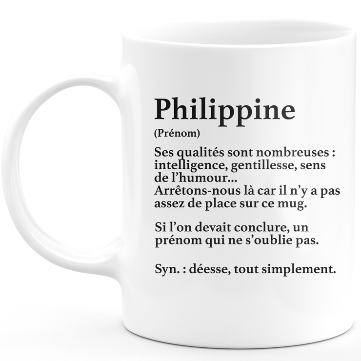 Mug Cadeau Philippine - définition Philippine - Cadeau prénom personnalisé Anniversaire Femme noël départ collègue - Céramique - Blanc