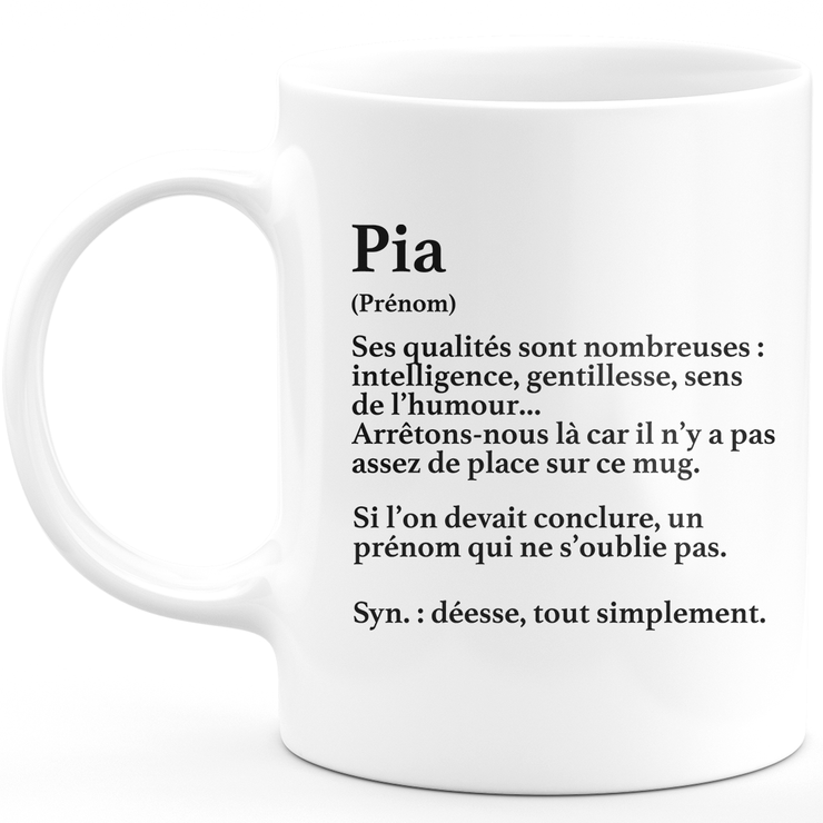 Mug Cadeau Pia - définition Pia - Cadeau prénom personnalisé Anniversaire Femme noël départ collègue - Céramique - Blanc