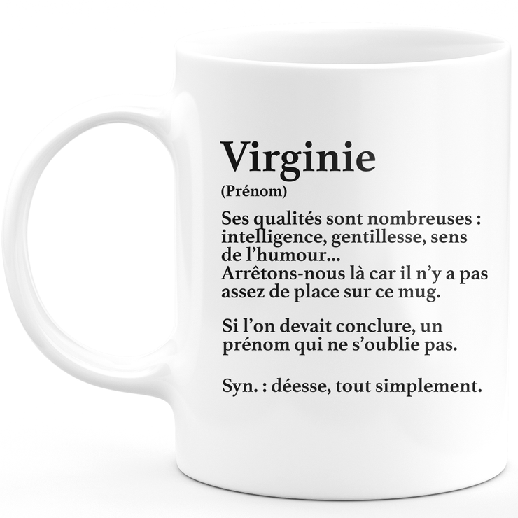 Mug Cadeau Virginie - définition Virginie - Cadeau prénom personnalisé Anniversaire Femme noël départ collègue - Céramique - Blanc