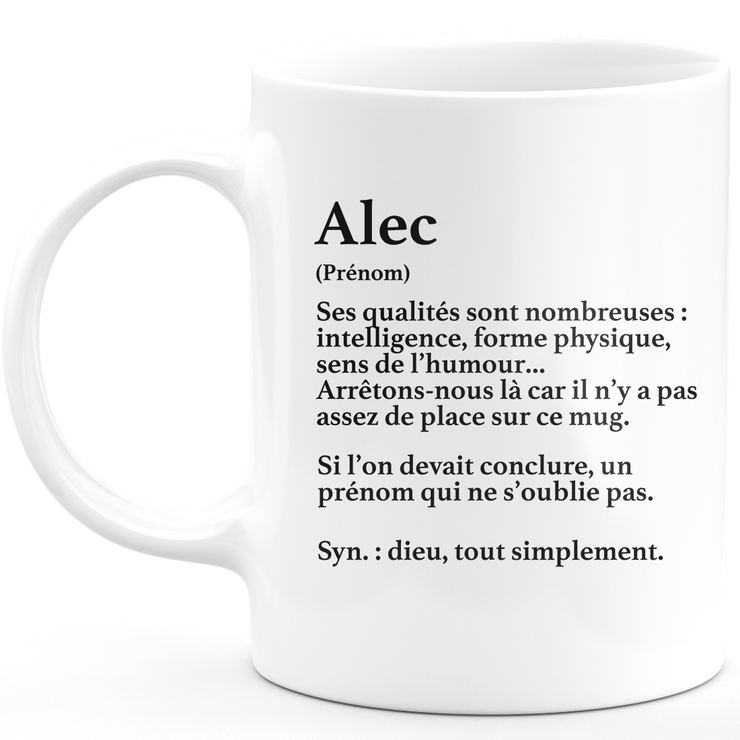 Mug Cadeau Alec - définition Alec - Cadeau prénom personnalisé Anniversaire Homme noël départ collègue - Céramique - Blanc