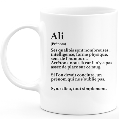 Mug Cadeau Ali - définition Ali - Cadeau prénom personnalisé Anniversaire Homme noël départ collègue - Céramique - Blanc