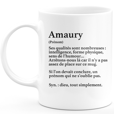 Mug Cadeau Amaury - définition Amaury - Cadeau prénom personnalisé Anniversaire Homme noël départ collègue - Céramique - Blanc