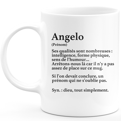 Mug Cadeau Angelo - définition Angelo - Cadeau prénom personnalisé Anniversaire Homme noël départ collègue - Céramique - Blanc