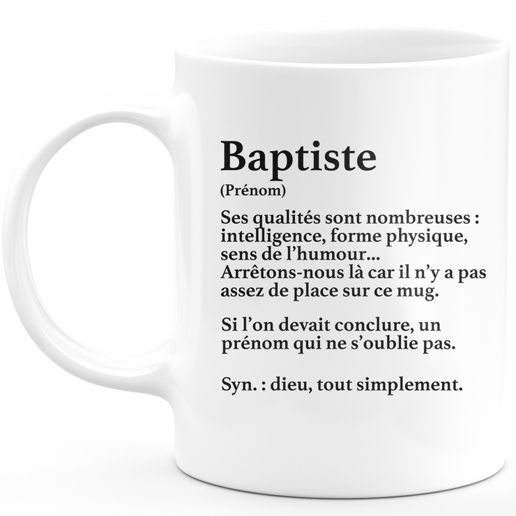 Mug Cadeau Baptiste - définition Baptiste - Cadeau prénom personnalisé Anniversaire Homme noël départ collègue - Céramique - Blanc