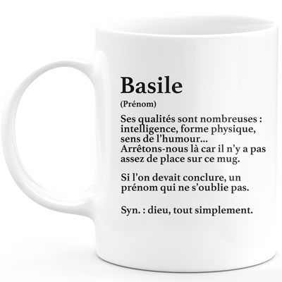 Mug Cadeau Basile - définition Basile - Cadeau prénom personnalisé Anniversaire Homme noël départ collègue - Céramique - Blanc