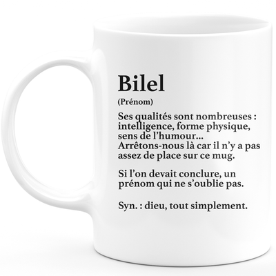 Mug Cadeau Bilel - définition Bilel - Cadeau prénom personnalisé Anniversaire Homme noël départ collègue - Céramique - Blanc