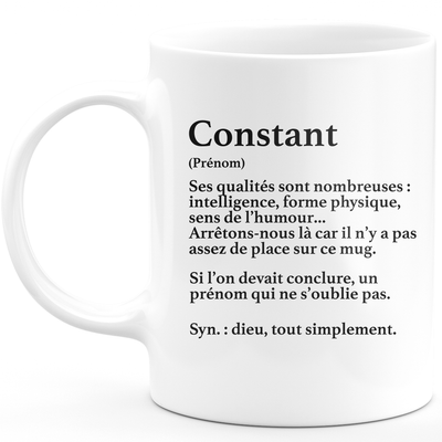 Mug Cadeau Constant - définition Constant - Cadeau prénom personnalisé Anniversaire Homme noël départ collègue - Céramique - Blanc