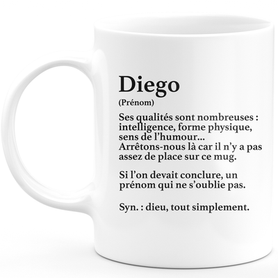 Mug Cadeau Diego - définition Diego - Cadeau prénom personnalisé Anniversaire Homme noël départ collègue - Céramique - Blanc