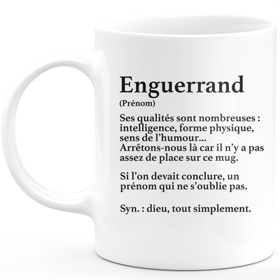 Mug Cadeau Enguerrand - définition Enguerrand - Cadeau prénom personnalisé Anniversaire Homme noël départ collègue - Céramique - Blanc