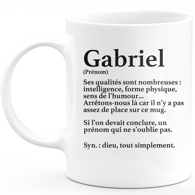 Mug Cadeau Gabriel - définition Gabriel - Cadeau prénom personnalisé Anniversaire Homme noël départ collègue - Céramique - Blanc