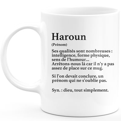 Mug Cadeau Haroun - définition Haroun - Cadeau prénom personnalisé Anniversaire Homme noël départ collègue - Céramique - Blanc