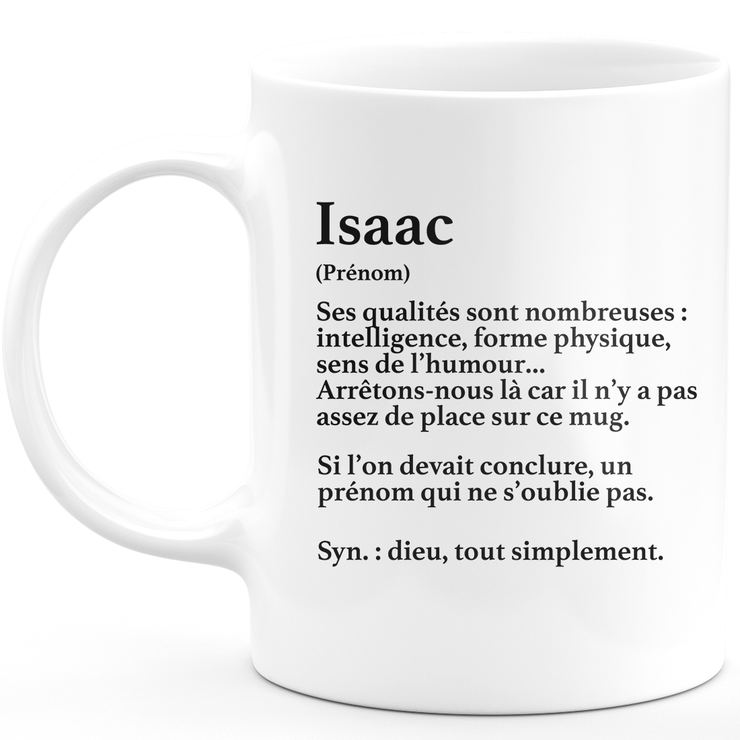 Mug Cadeau Isaac - définition Isaac - Cadeau prénom personnalisé Anniversaire Homme noël départ collègue - Céramique - Blanc