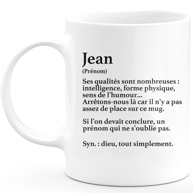 Mug Cadeau Jean - définition Jean - Cadeau prénom personnalisé Anniversaire Homme noël départ collègue - Céramique - Blanc