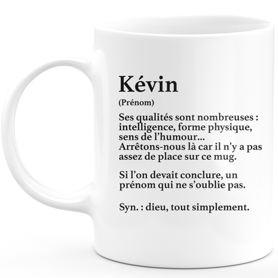 Mug Cadeau Kévin - définition Kévin - Cadeau prénom personnalisé Anniversaire Homme noël départ collègue - Céramique - Blanc