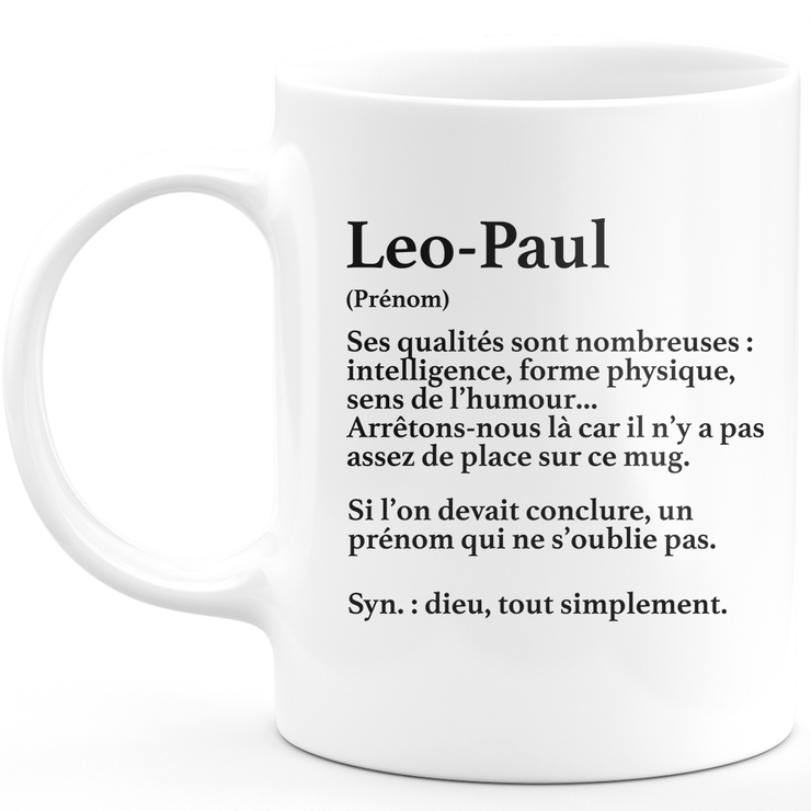 Mug Cadeau Leo-Paul - définition Leo-Paul - Cadeau prénom personnalisé Anniversaire Homme noël départ collègue - Céramique - Blanc