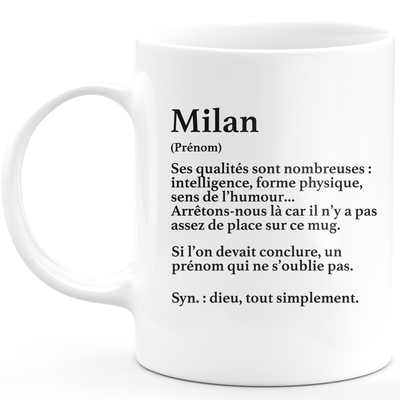 Mug Cadeau Milan - définition Milan - Cadeau prénom personnalisé Anniversaire Homme noël départ collègue - Céramique - Blanc
