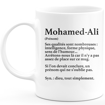 Mug Cadeau Mohamed-Ali - définition Mohamed-Ali - Cadeau prénom personnalisé Anniversaire Homme noël départ collègue - Céramique - Blanc