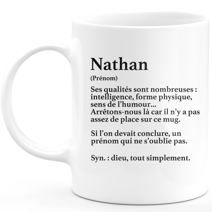 Mug Cadeau Nathan - définition Nathan - Cadeau prénom personnalisé Anniversaire Homme noël départ collègue - Céramique - Blanc