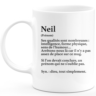 Mug Cadeau Neil - définition Neil - Cadeau prénom personnalisé Anniversaire Homme noël départ collègue - Céramique - Blanc
