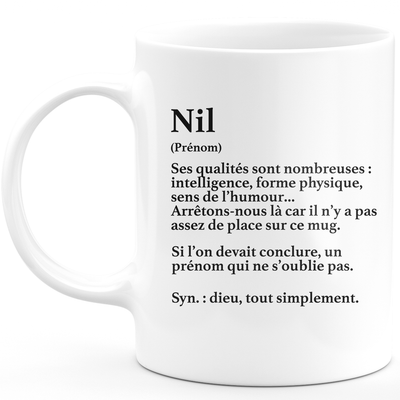 Mug Cadeau Nil - définition Nil - Cadeau prénom personnalisé Anniversaire Homme noël départ collègue - Céramique - Blanc