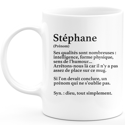 Mug Cadeau Stéphane - définition Stéphane - Cadeau prénom personnalisé Anniversaire Homme noël départ collègue - Céramique - Blanc