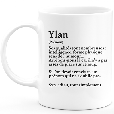 Mug Cadeau Ylan - définition Ylan - Cadeau prénom personnalisé Anniversaire Homme noël départ collègue - Céramique - Blanc