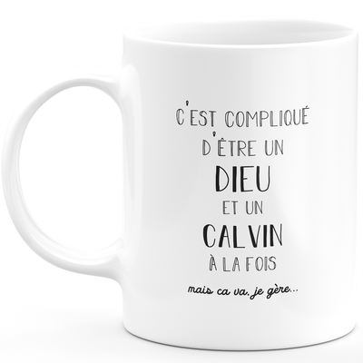 Mug Calvin gift - Calvin god - Personalized first name gift Birthday Man Christmas departure colleague - Ceramic - White